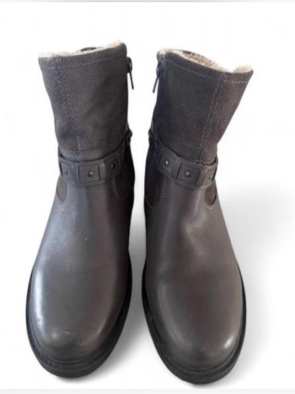 Earth Artistic Onyx women's ankle boots gray leather & suede GUC sz 8